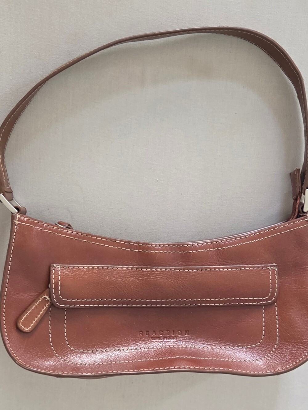 Kenneth Cole Reaction Genuine Leather, Cognac Shoulder Bag, Contrast Stitching